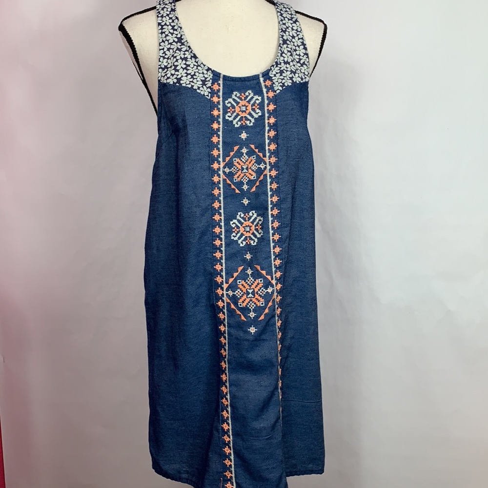 Flying Tomato denim embroidered tribal dress